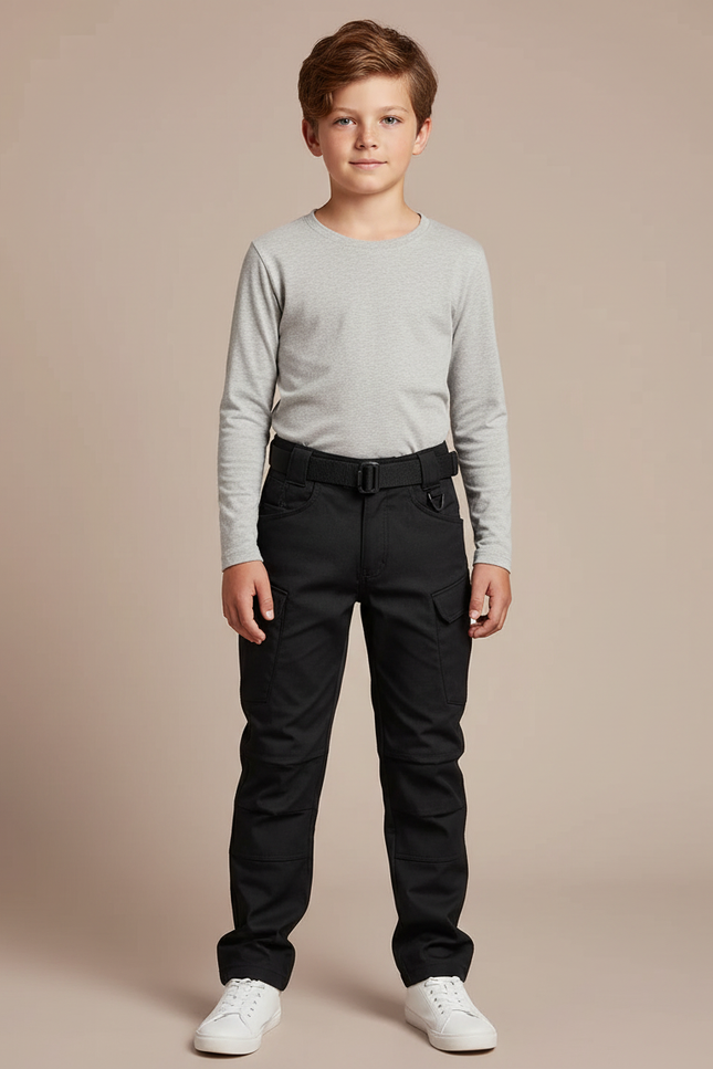 Pantalon Cargo Noir Enfant Multipoches Résistant - Toile