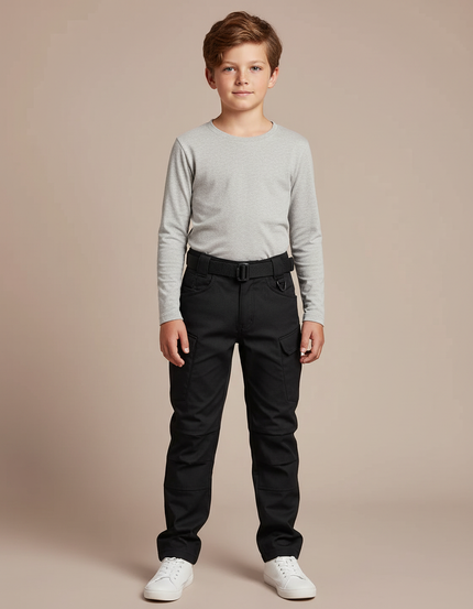 Pantalon Cargo Noir Enfant Multipoches Résistant - Toile