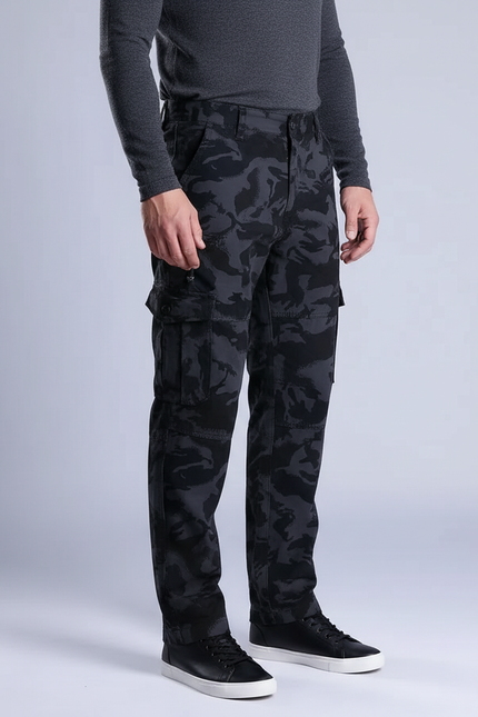 Pantalon Cargo Camouflage Gris Noir Multipoches Décontracté Homme - Toile