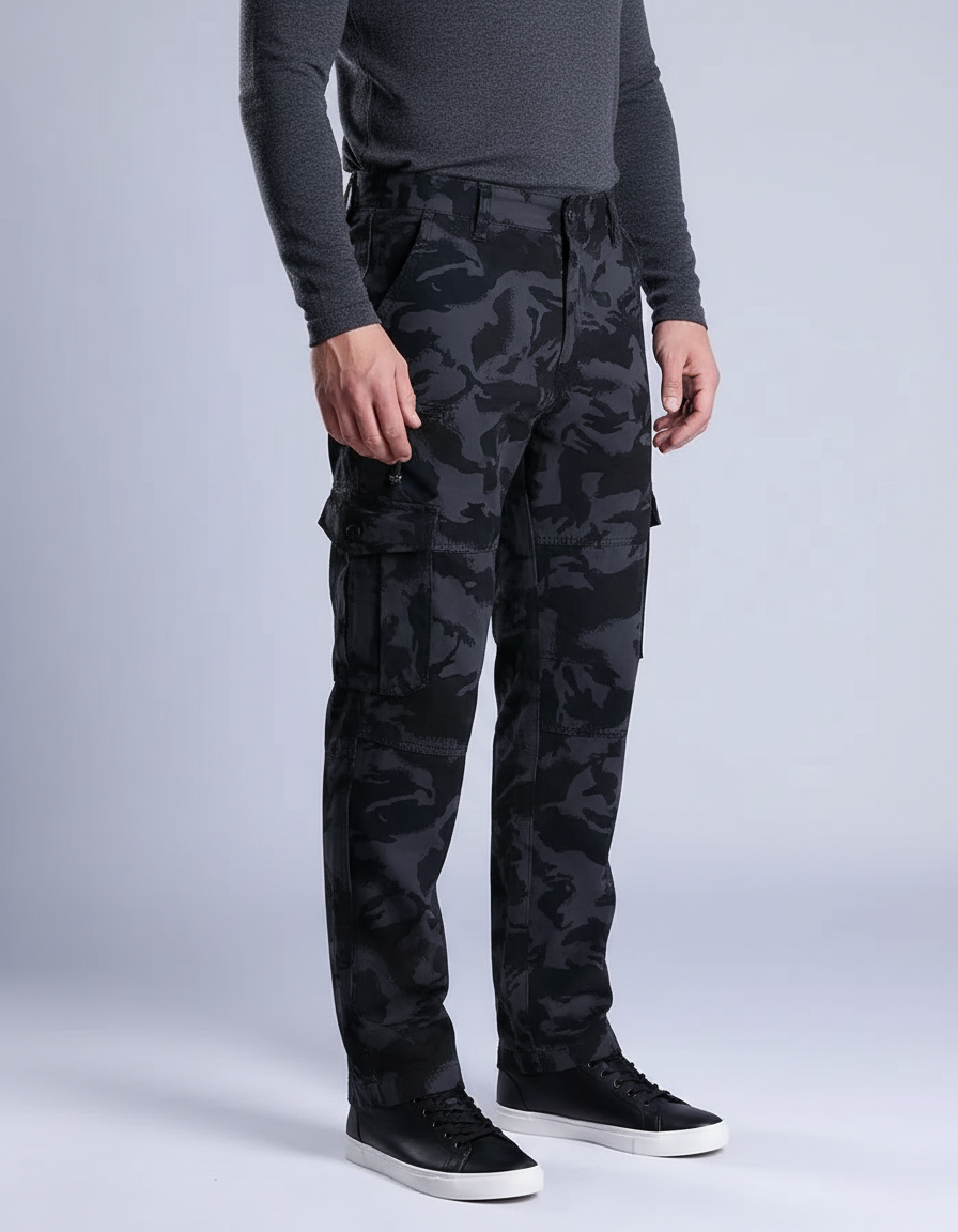 Pantalon Cargo Camouflage Gris Noir Multipoches Décontracté Homme - Toile
