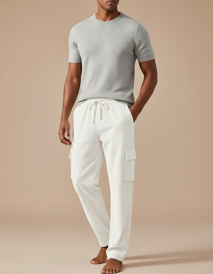 Pantalon Cargo Droit En Velours Côtelé - Blanc Cordé