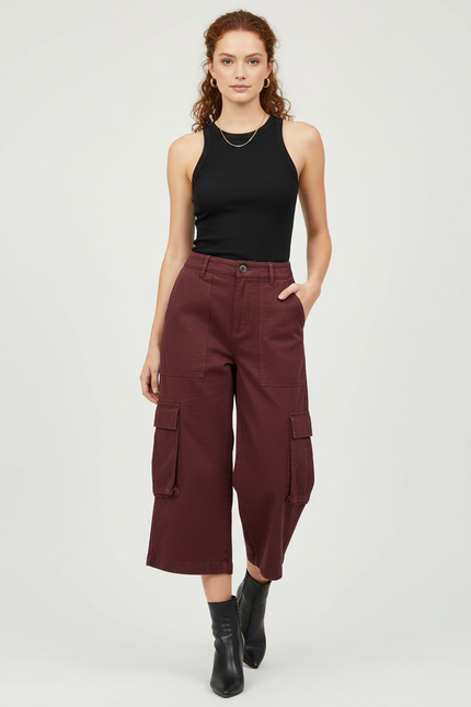 Pantalon Cargo 3/4 - Bordeaux Toile