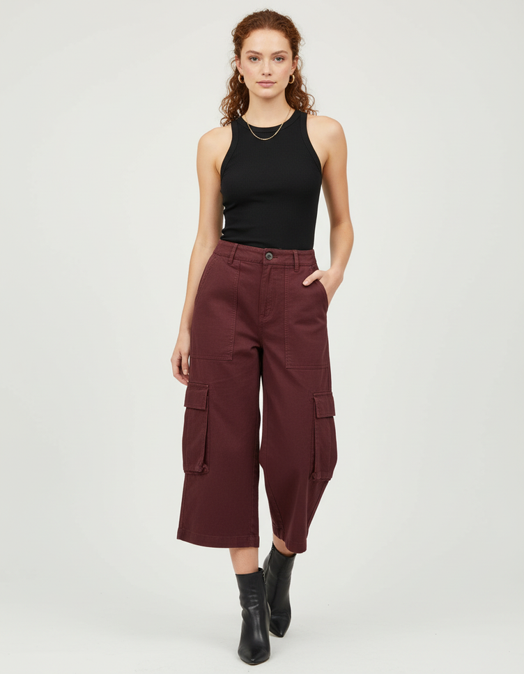 Pantalon Cargo 3/4 - Bordeaux Toile