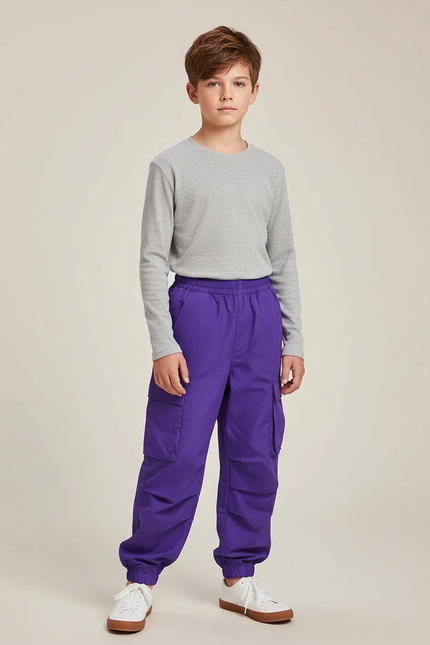 Pantalon Cargo Garçon Violet Jogger - Toile