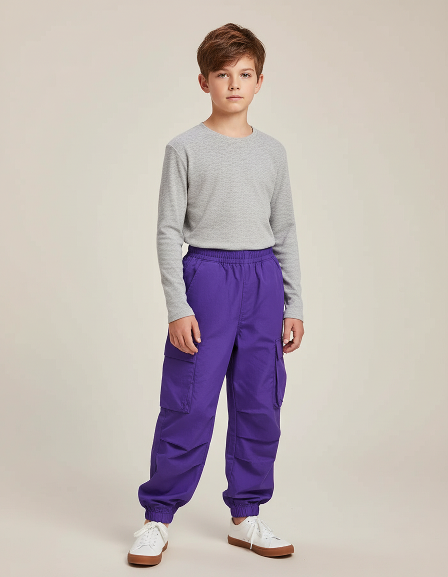 Pantalon Cargo Garçon Violet Jogger - Toile