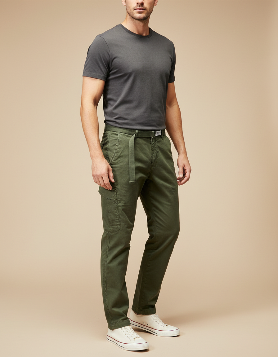 Pantalon Cargo Vert Militaire Coton Décontracté Homme - Kaki