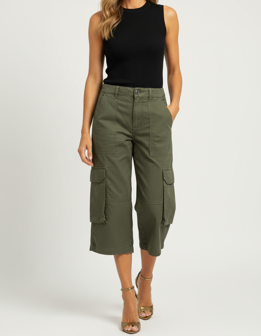 Pantalon Capri Cargo - Kaki Toile