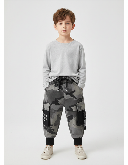 Pantalon Cargo Camouflage Gris Ample Enfant Streetwear - Jean