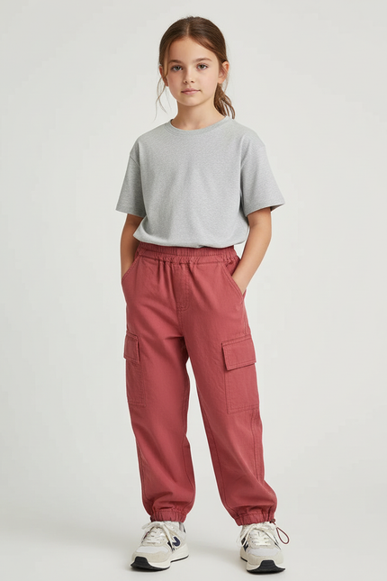 Pantalon Cargo Rouge Ample Poches Coton Enfant