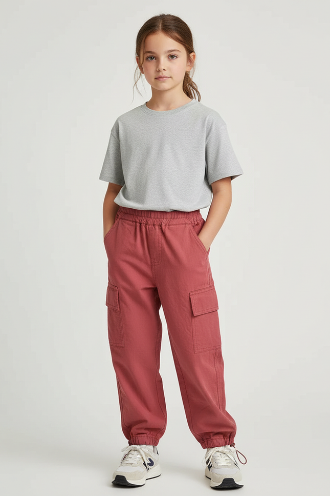 Pantalon Cargo Rouge Ample Poches Coton Enfant