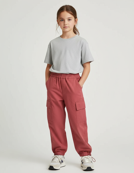 Pantalon Cargo Rouge Ample Poches Coton Enfant