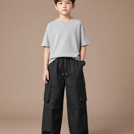 Pantalon Cargo Noir Ample Coton Sport Enfant