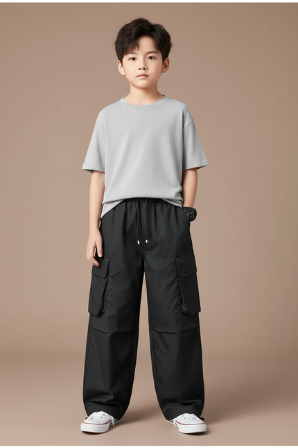 Pantalon Cargo Noir Ample Coton Sport Enfant