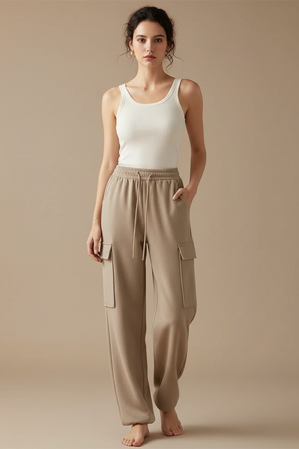 Pantalon Cargo Beige Ample Molletonné Femme