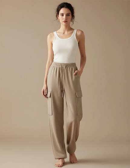 Pantalon Cargo Beige Ample Molletonné Femme