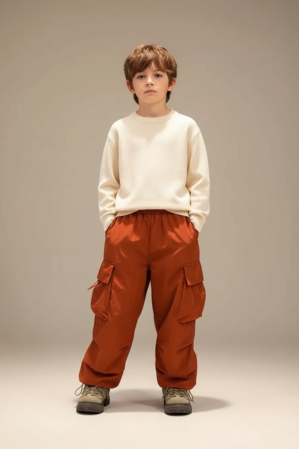 Pantalon Cargo Orange Ample Enfant Décontracté Garçon Fille - Polyester