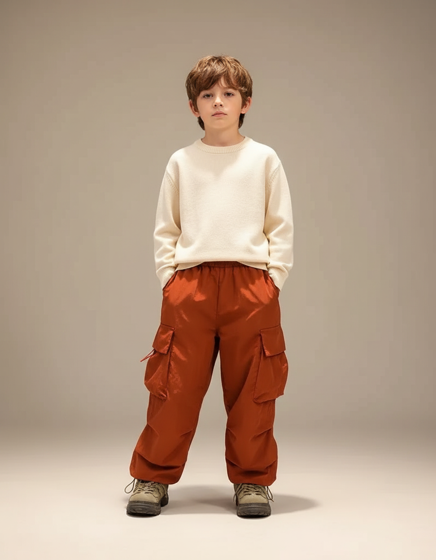 Pantalon Cargo Orange Ample Enfant Décontracté Garçon Fille - Polyester