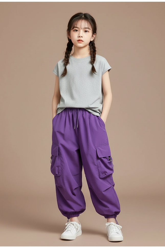 Pantalon Cargo Fille Violet Parachute Ripstop - Polyester