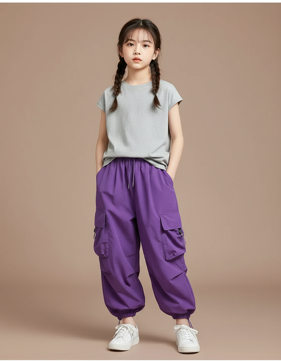 Pantalon Cargo Fille Violet Parachute Ripstop - Polyester