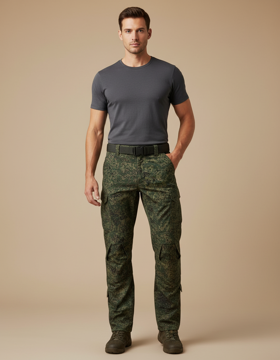 Pantalon Cargo Camouflage Militaire Multipoches Homme Vert - Toile