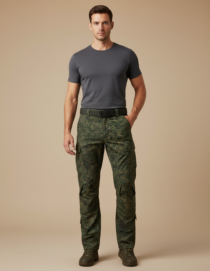 Pantalon Cargo Camouflage Militaire Multipoches Homme Vert - Toile