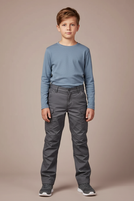 Pantalon Cargo Gris Enfant Multipoches Décontracté - Toile