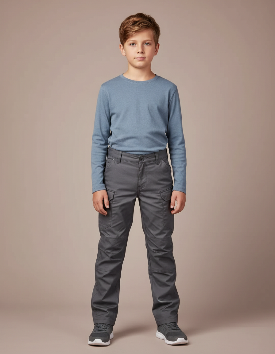 Pantalon Cargo Gris Enfant Multipoches Décontracté - Toile