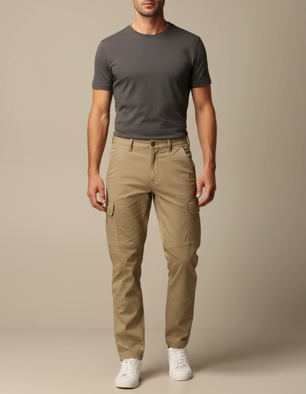 Pantalon Cargo Beige Homme Coton Multipoches Décontracté