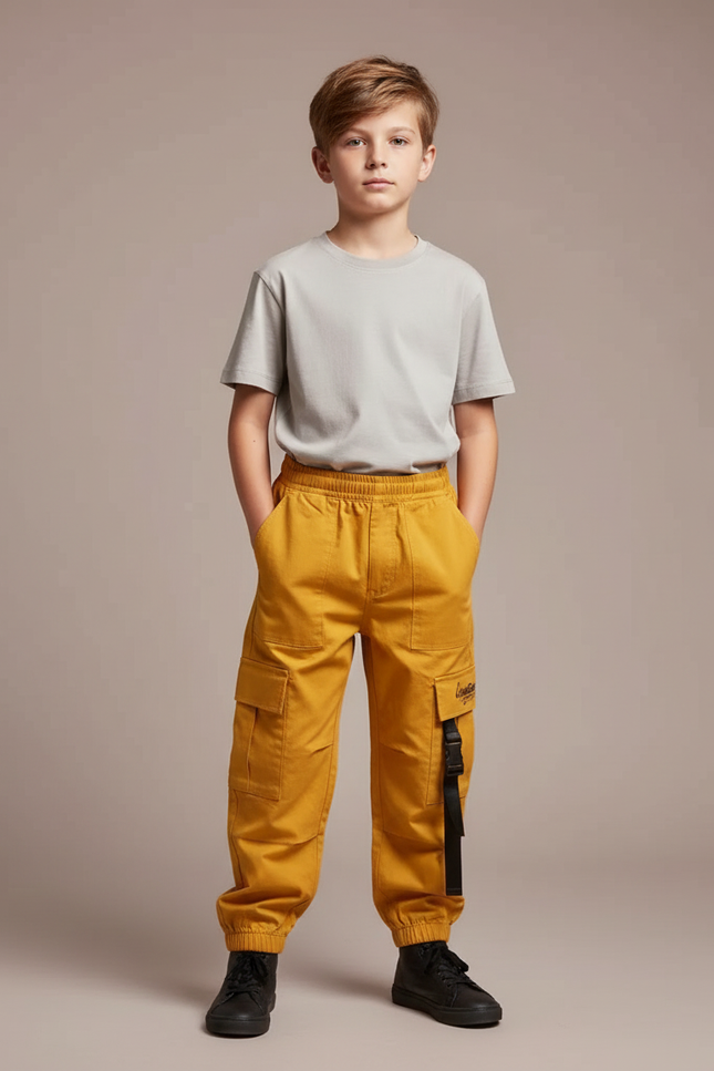 Pantalon Cargo Jaune Ample Coton Garçon Poches