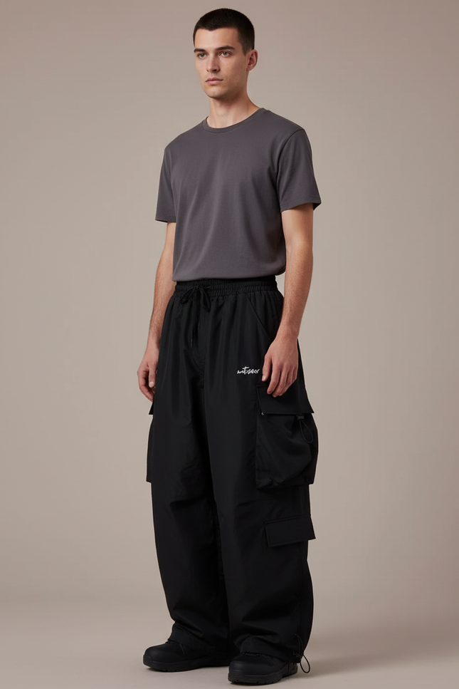 Pantalon Cargo Noir Ample Imperméable Multi-Poches Homme - Polyester