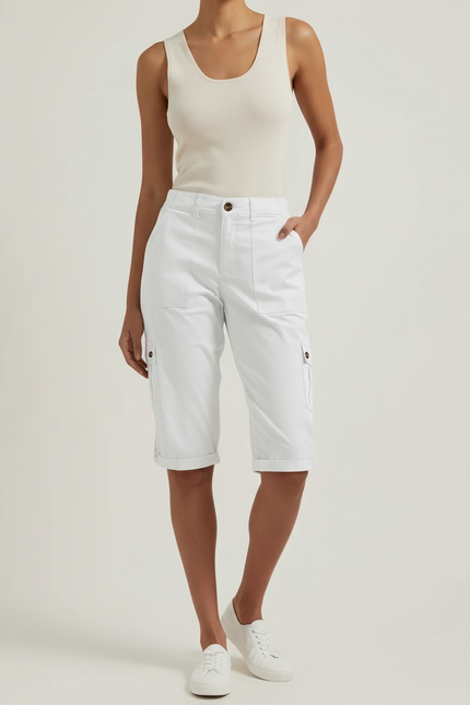 Pantalon Cargo Blanc Coupe Droite Coton Femme - Toile