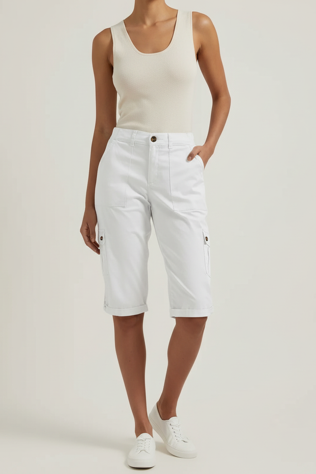 Pantalon Cargo Blanc Coupe Droite Coton Femme - Toile