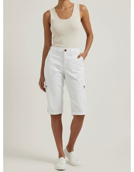 Pantalon Cargo Blanc Coupe Droite Coton Femme - Toile