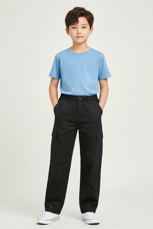 Pantalon Cargo Noir Décontracté Ample Enfant Coton