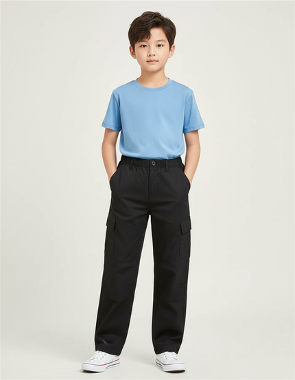 Pantalon Cargo Noir Décontracté Ample Enfant Coton