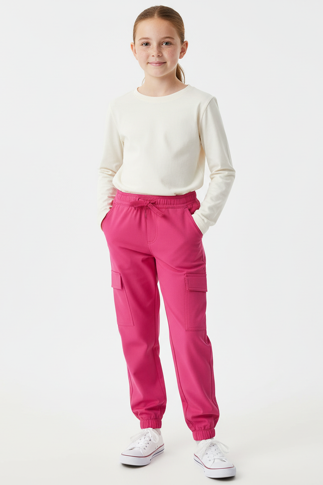 Pantalon Cargo Rose Fuchsia Jogger Poches Latérales - Polyester