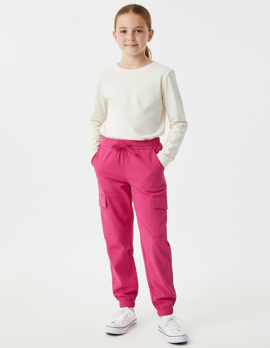 Pantalon Cargo Rose Fuchsia Jogger Poches Latérales - Polyester