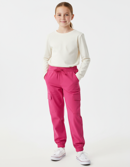 Pantalon Cargo Rose Fuchsia Jogger Poches Latérales - Polyester
