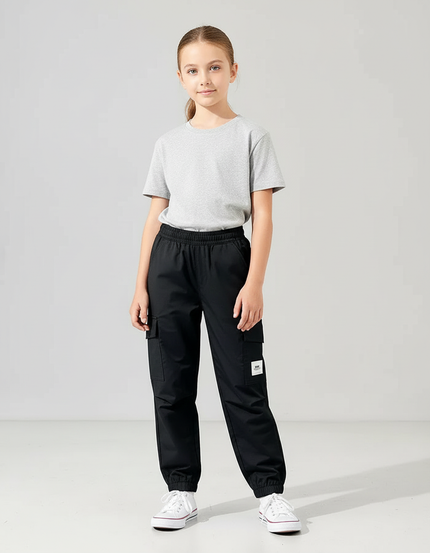 Pantalon Cargo Noir Léger Ample Multipoches Enfant - Gabardine