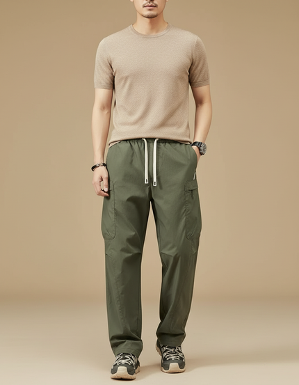 Pantalon Cargo Vert Ample Décontracté Léger Homme - Kaki Polyester
