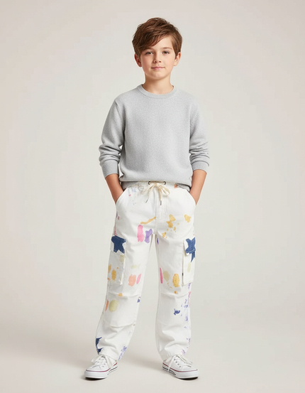 Pantalon Cargo Blanc Imprimé Coloré Étoiles Garçon Décontracté - Multicolore