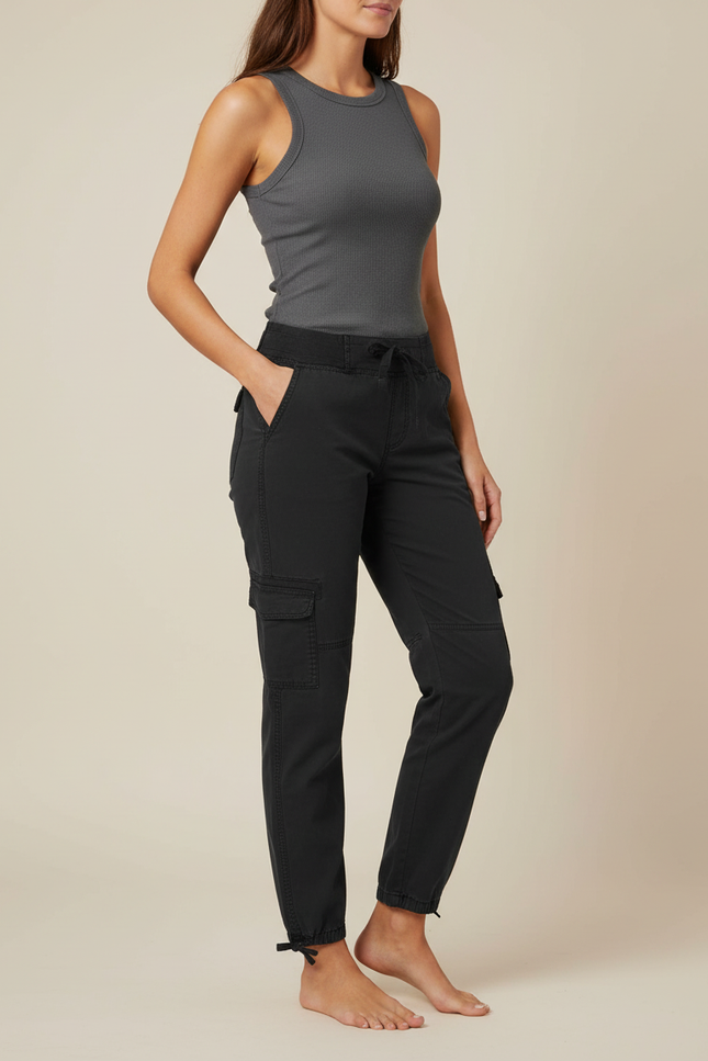Pantalon Cargo Extensible - Noir Toile