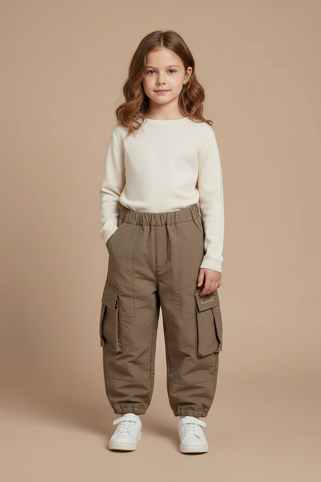 Pantalon Cargo Enfant Ample Marron Chaud - Kaki Polyester