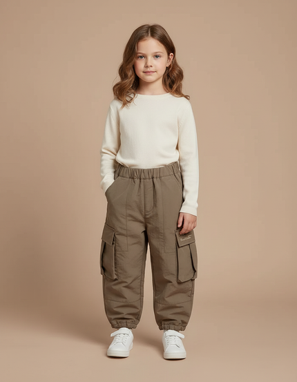 Pantalon Cargo Enfant Ample Marron Chaud - Kaki Polyester