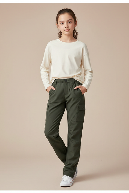Pantalon Cargo Vert Militaire Ample Décontracté Enfant - Kaki Polyester