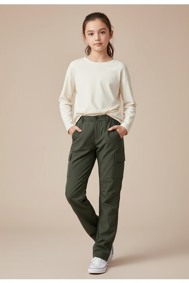 Pantalon Cargo Vert Militaire Ample Décontracté Enfant - Kaki Polyester