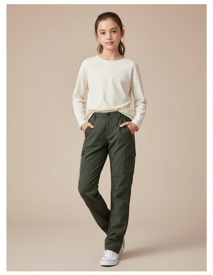 Pantalon Cargo Vert Militaire Ample Décontracté Enfant - Kaki Polyester