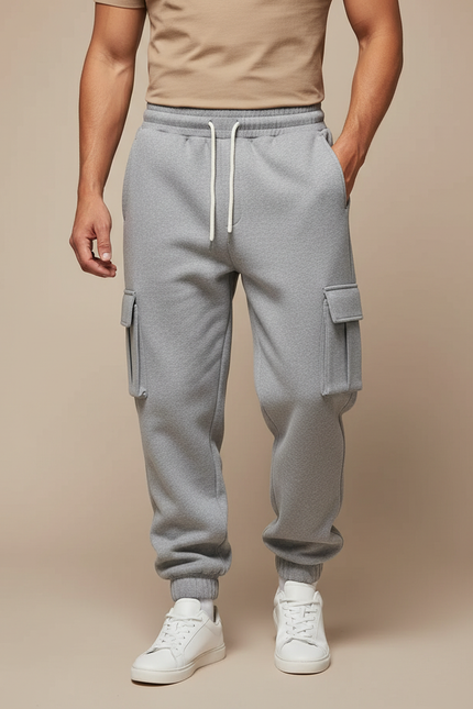 Pantalon Cargo Gris Chiné Molleton Ample Homme