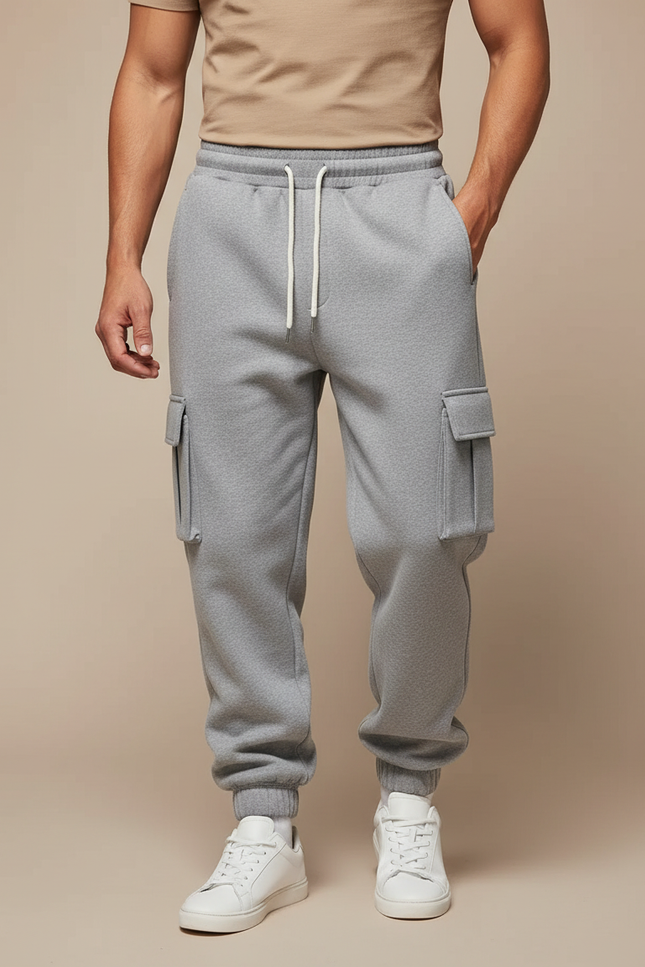 Pantalon Cargo Gris Chiné Molleton Ample Homme