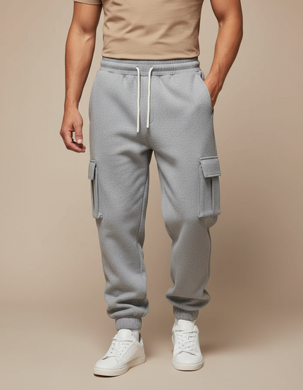 Pantalon Cargo Gris Chiné Molleton Ample Homme